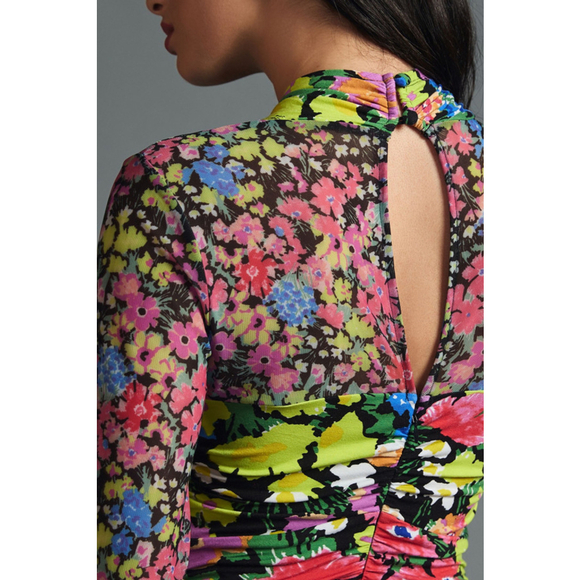 Anthropologie Dresses & Skirts - NWT women’s ANTHROPOLOGIE floral colorful Mesh Halter Mock-Neck midi Dress sz XL